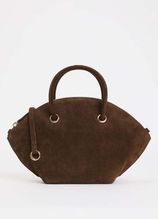 Claudie Pierlot Grelot crossbodytas van suède en verstelbare schouderriem - voorkant 5 chocoladebruin