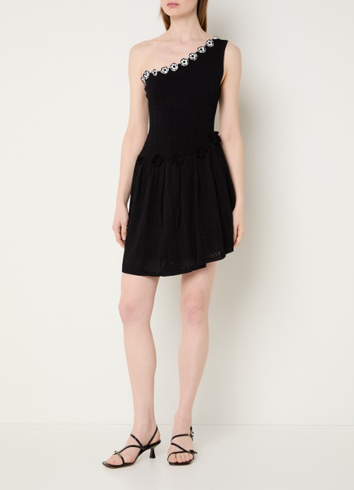 Claudie Pierlot Grofgebreide mini jurk met applicatie  - voorkant 4 zwart