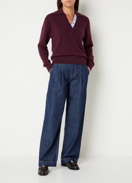 Claudie Pierlot High waist loose fit jeans met donkere wassing - voorkant 4 indigo
