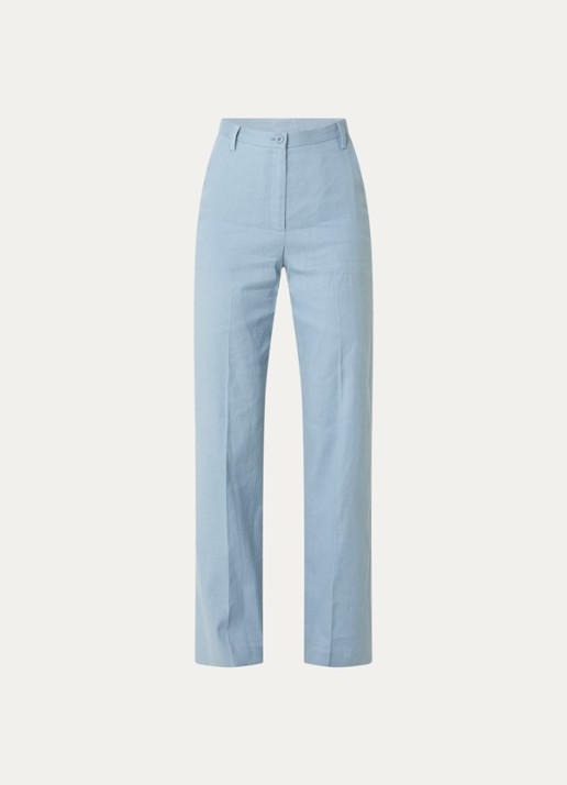 Claudie Pierlot High waist loose fit pantalon in linnenblend - voorkant 2 lichtblauw