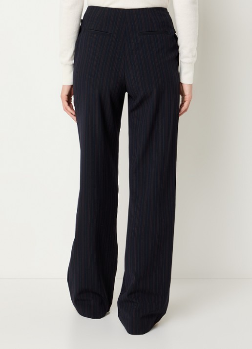 Claudie Pierlot High waist loose fit pantalon met streepprint en steekzakken - achterkant 2 donkerblauw
