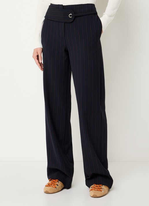 Claudie Pierlot High waist loose fit pantalon met streepprint en steekzakken - detail donkerblauw