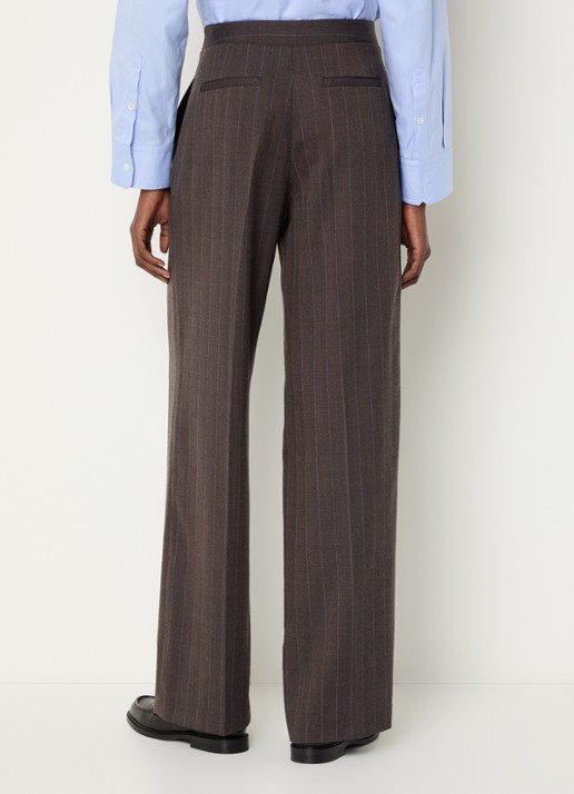 Claudie Pierlot High waist straight fit broek in wolblend - achterkant donkerbruin
