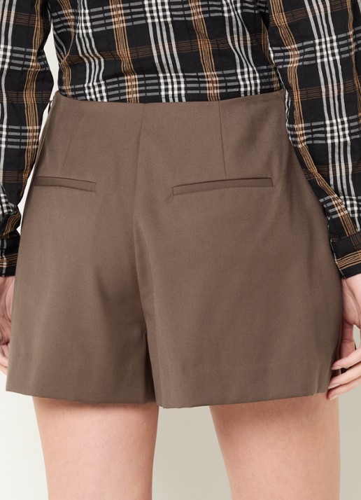 Claudie Pierlot High waist straight fit korte broek in wolblend met plooien - achterkant 2 bruin