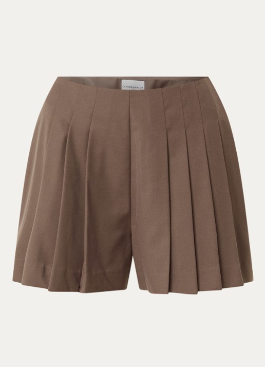 Claudie Pierlot High waist straight fit korte broek in wolblend met plooien - voorkant 3 bruin