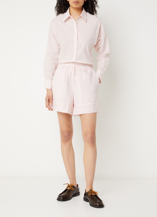 Claudie Pierlot High waist straight fit korte broek met streepprint - voorkant 3 lichtroze