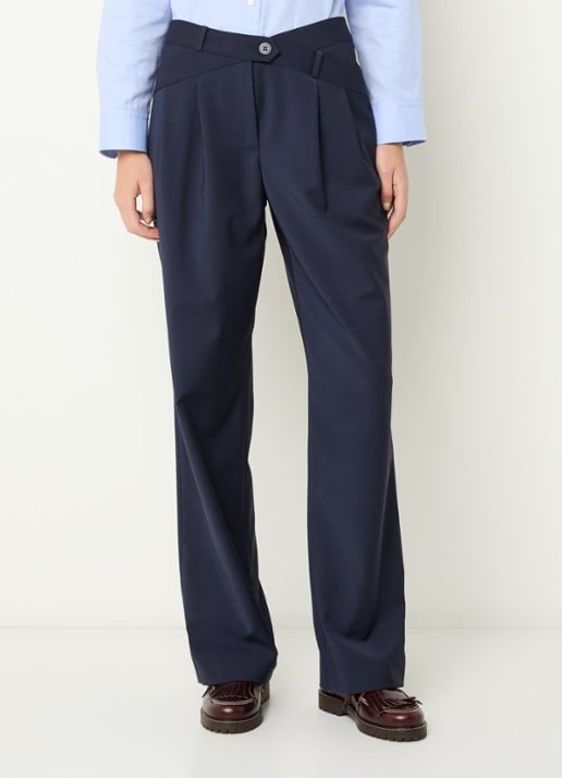 Claudie Pierlot High waist straight fit pantalon met steekzakken - detail donkerblauw