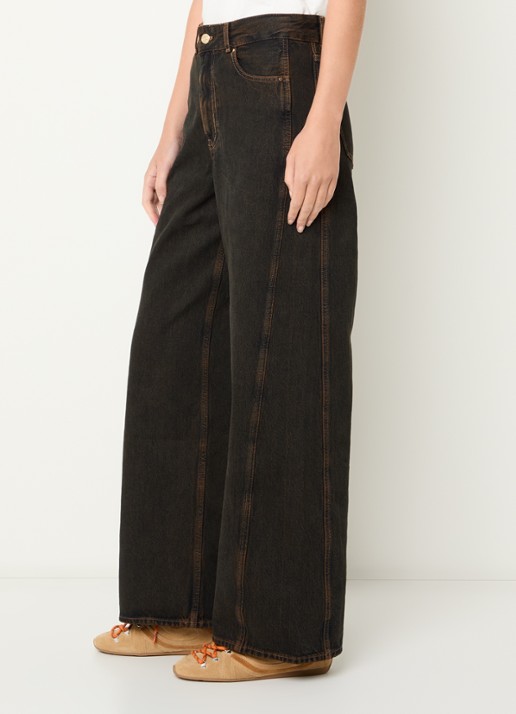Claudie Pierlot High waist straight leg jeans met gekleurde wassing - detail 2 donkerbruin