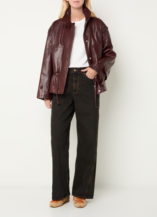 Claudie Pierlot High waist straight leg jeans met gekleurde wassing - voorkant 4 donkerbruin
