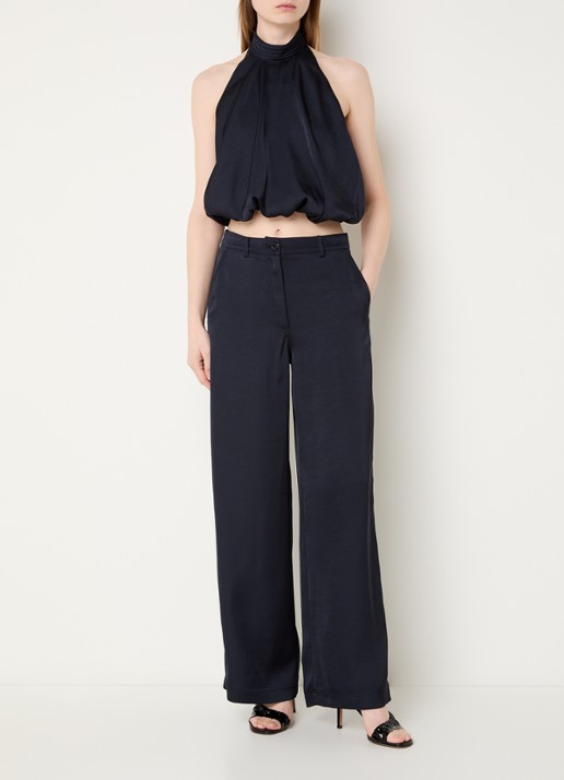 Claudie Pierlot High waist straight leg pantalon met steekzakken - voorkant 4 donkerblauw
