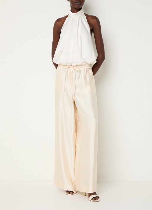 Claudie Pierlot High waist wide fit broek met metallic finish - voorkant 2 vanillegeel