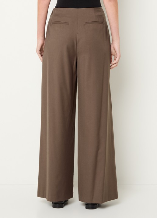 Claudie Pierlot High waist wide fit broek met plooien - achterkant 4 lichtbruin