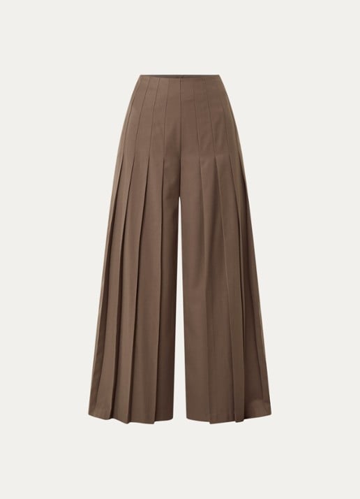 Claudie Pierlot High waist wide fit broek met plooien - voorkant 2 lichtbruin