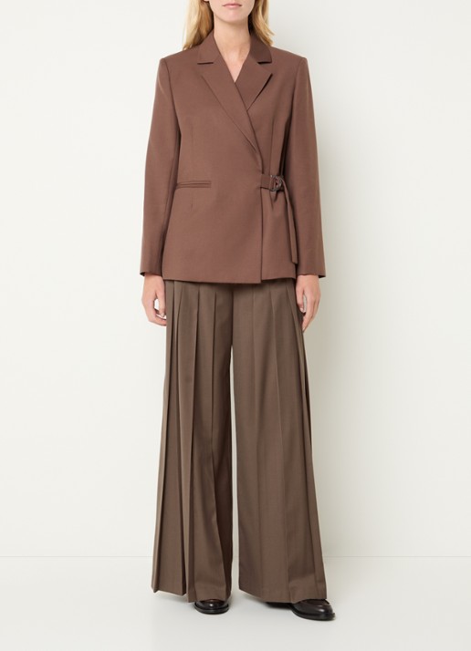 Claudie Pierlot High waist wide fit broek met plooien - voorkant 3 lichtbruin