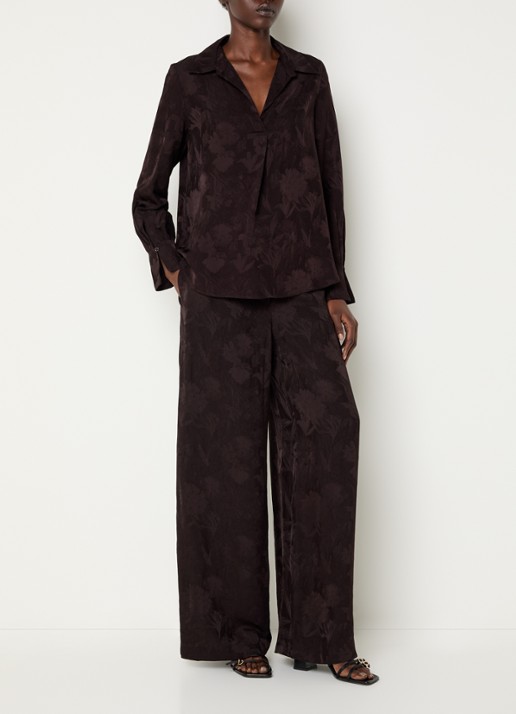 Claudie Pierlot High waist wide fit broek met print - voorkant 3 donkerbruin