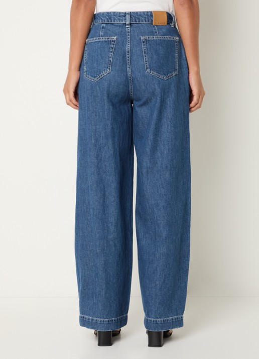 Claudie Pierlot High waist wide fit jeans met medium wassing en ceintuur - achterkant 2 indigo
