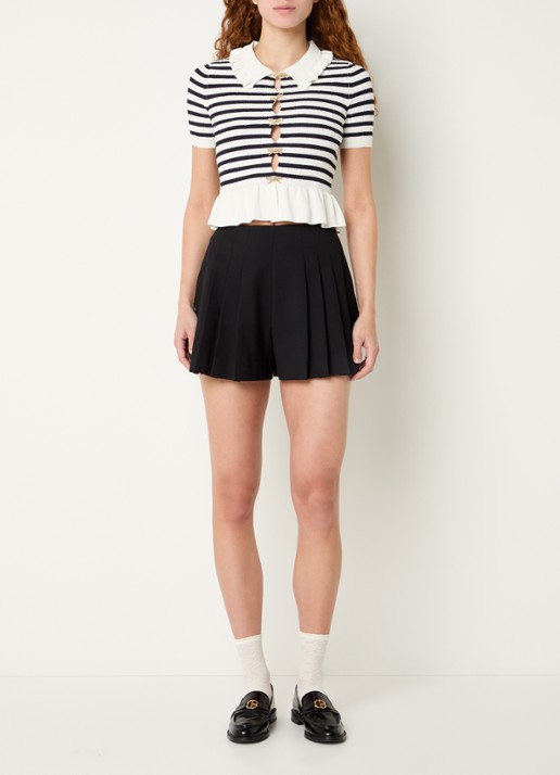 Claudie Pierlot High waist wide fit korte broek met plooien - voorkant 2 zwart