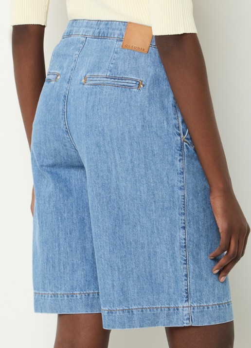 Claudie Pierlot High waist wide fit korte broek van denim - achterkant 4 lichtblauw