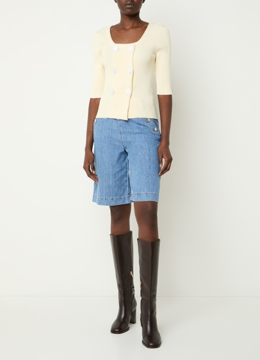 Claudie Pierlot High waist wide fit korte broek van denim - voorkant 2 lichtblauw