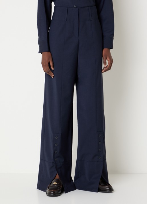 Claudie Pierlot High waist wide fit pantalon in wolblend met knoopdetail