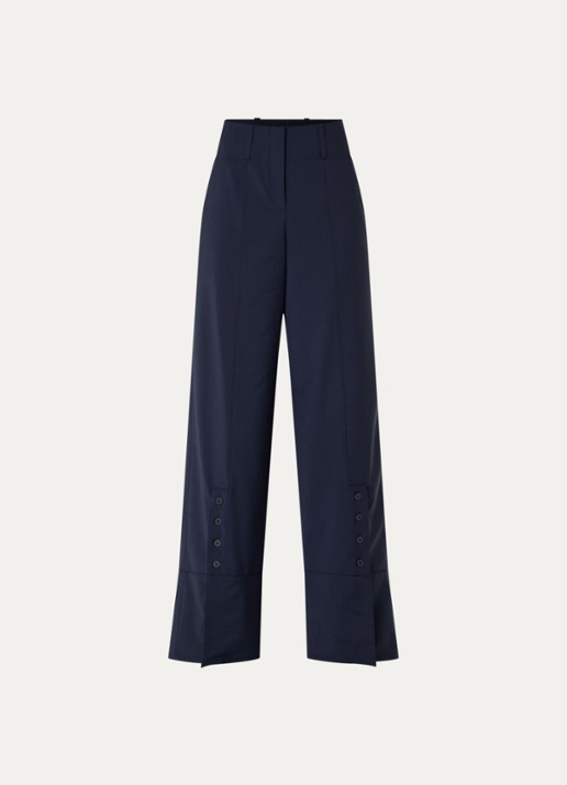 Claudie Pierlot High waist wide fit pantalon in wolblend met knoopdetail - voorkant 2 donkerblauw