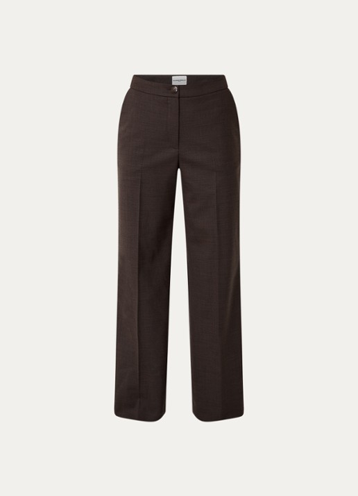 Claudie Pierlot High waist wide fit pantalon in wolblend - voorkant 2 donkerbruin