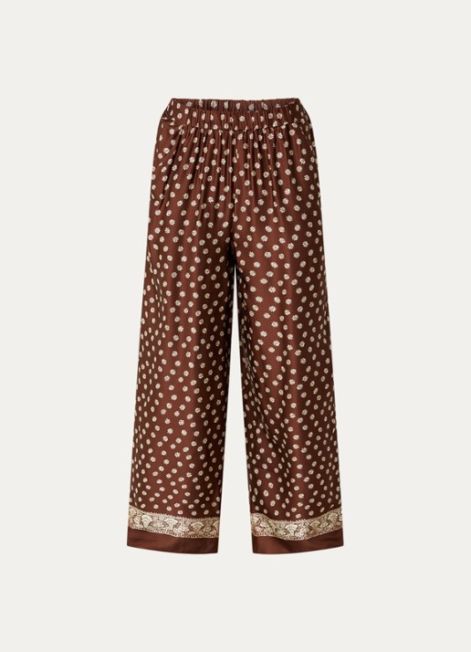 Claudie Pierlot High waist wide fit pantalon met bloemenprint - voorkant bruin