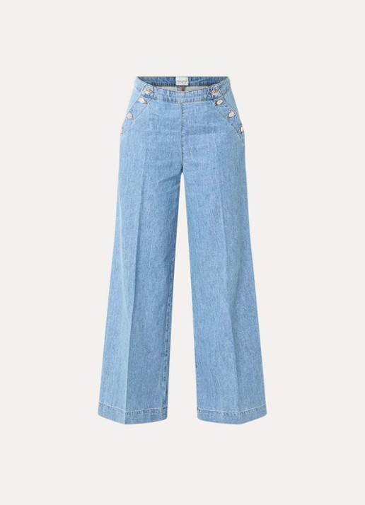 Claudie Pierlot High waist wide leg jeans met lichte wassing - voorkant 3 lichtblauw