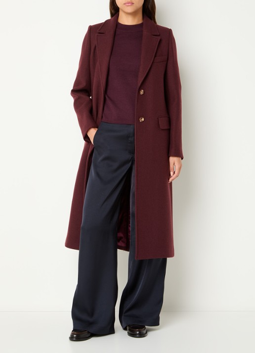 Claudie Pierlot Inny mantel van wolblend met klepzakken - voorkant 4 aubergine