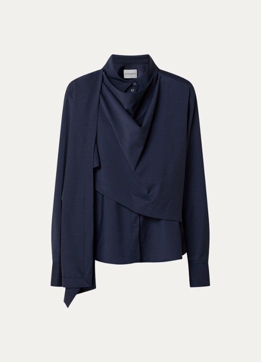 Claudie Pierlot Jack in wolblend met asymmetrische hals - voorkant donkerblauw