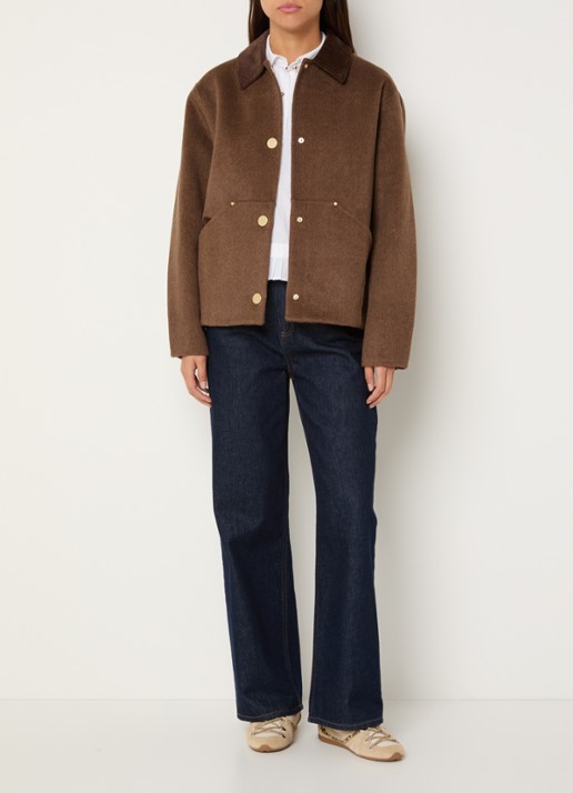 Claudie Pierlot Jack in wolblend met details van corduroy - voorkant 3 bruin