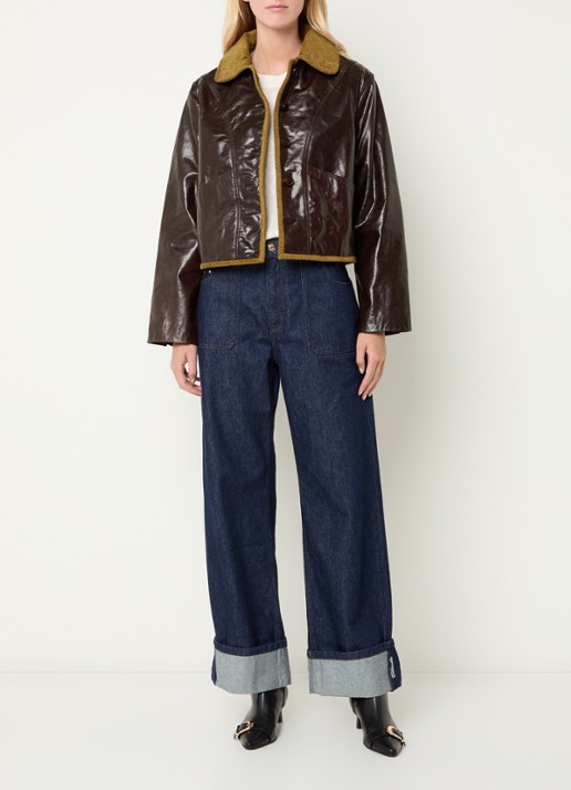 Claudie Pierlot Jack van geitenleer met details van corduroy - voorkant 4 bordeauxrood