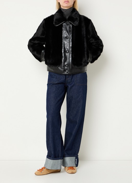 Claudie Pierlot Jack van imitatieleer met details van imitatiebont - voorkant 3 zwart