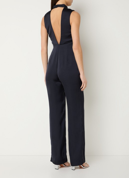 Claudie Pierlot Jade loose fit jumpsuit met strikkraag - achterkant 4 donkerblauw