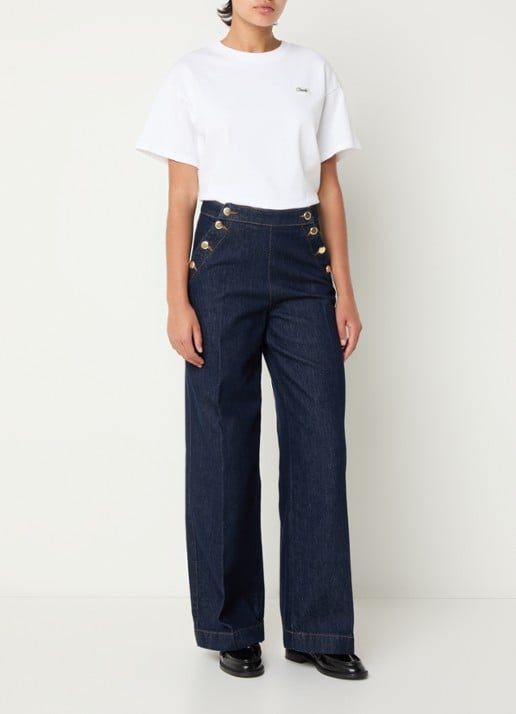 Claudie Pierlot Jeanpascal high waist straight leg jeans met donkere wassing - voorkant 4 indigo