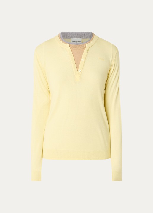 Claudie Pierlot Layette fijngebreide trui van wol met ronde hals - voorkant 2 citroengeel