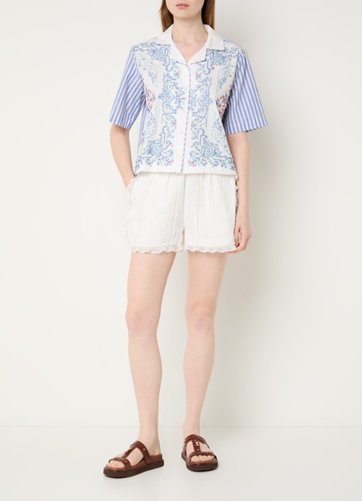 Claudie Pierlot Loose fit korte broek met broderie - voorkant 2 gebroken wit