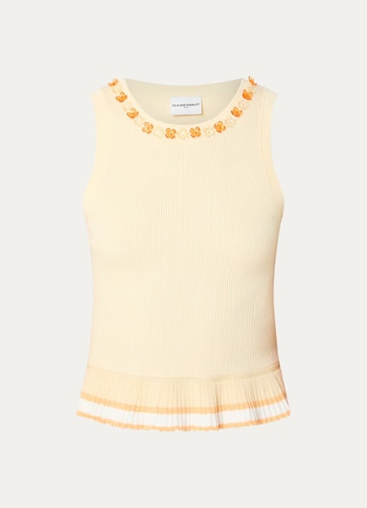 Claudie Pierlot Majany ribgebreide top met strass - voorkant abrikoos