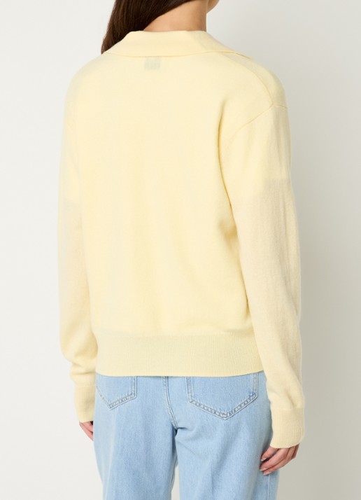Claudie Pierlot Maloute fijngebreide pullover in kasjmierblend - achterkant 4 vanillegeel