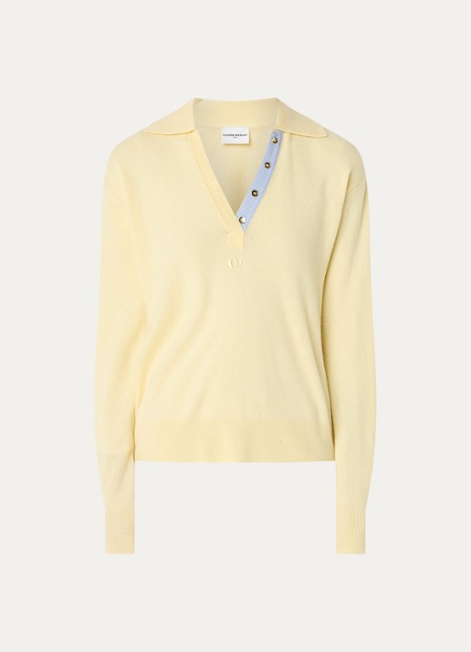 Claudie Pierlot Maloute fijngebreide pullover in kasjmierblend - voorkant 2 vanillegeel
