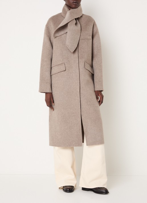 Claudie Pierlot Mantel in alpaca wolblend met afneembare sjaalkraag - detail 4 taupe
