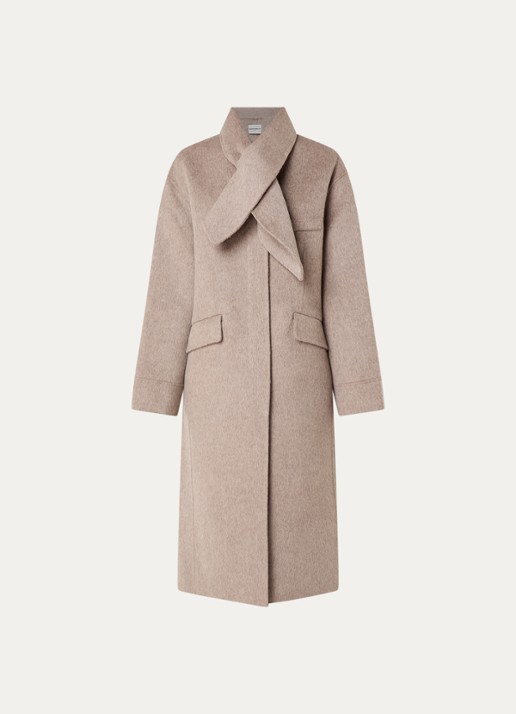 Claudie Pierlot Mantel in alpaca wolblend met afneembare sjaalkraag - voorkant taupe