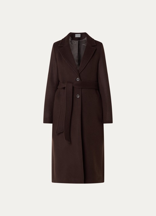 Claudie Pierlot Mantel in wolblend met ceintuur - voorkant 3 donkerbruin