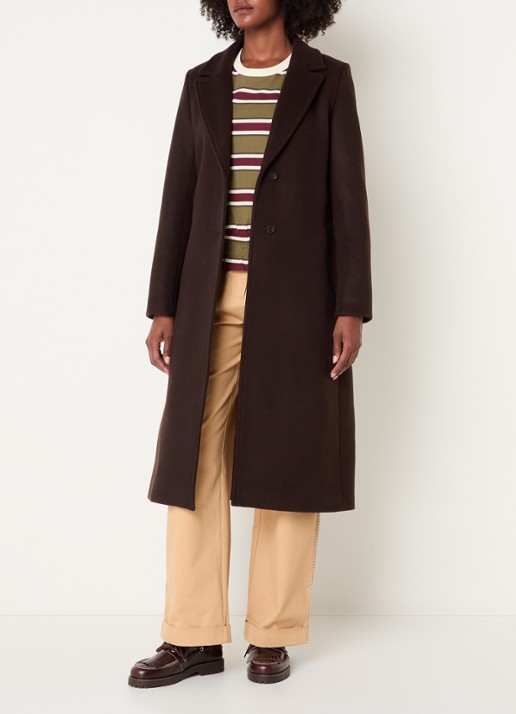 Claudie Pierlot Mantel in wolblend met ceintuur - voorkant 4 donkerbruin