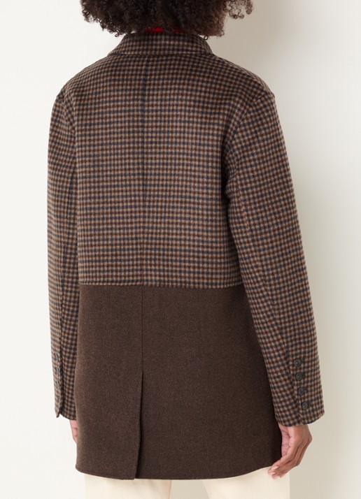 Claudie Pierlot Mantel in wolblend met pied-de-poule dessin - achterkant 3 camel