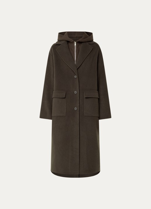 Claudie Pierlot Mantel in wolblend met uitneembare voering - voorkant 2 donkerbruin