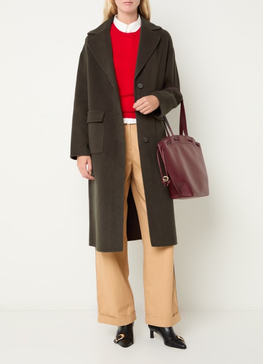 Claudie Pierlot Mantel in wolblend met uitneembare voering - voorkant 3 donkerbruin