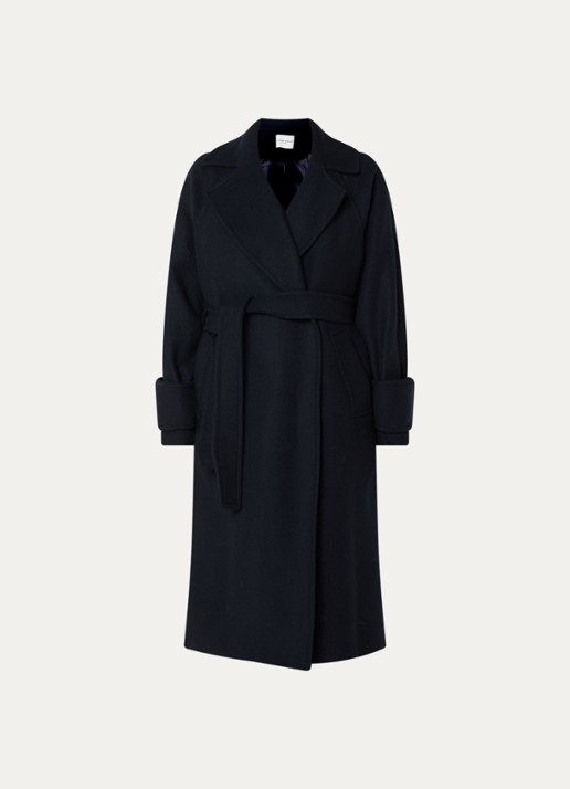 Claudie Pierlot Mantel met strikceintuur - voorkant 2 donkerblauw