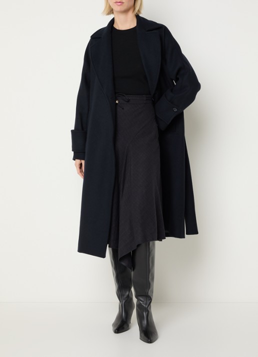 Claudie Pierlot Mantel met strikceintuur - voorkant 3 donkerblauw