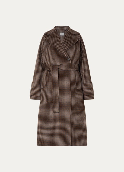 Claudie Pierlot Mantel van wol met pied-de-poule dessin - voorkant 3 camel